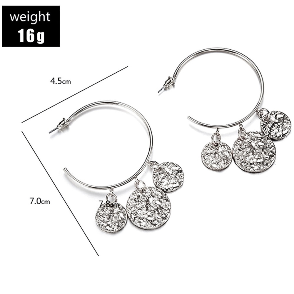 2/$20!  Silver 3/4 Hoops Dangling Discs Earrings - Picture 6 of 8